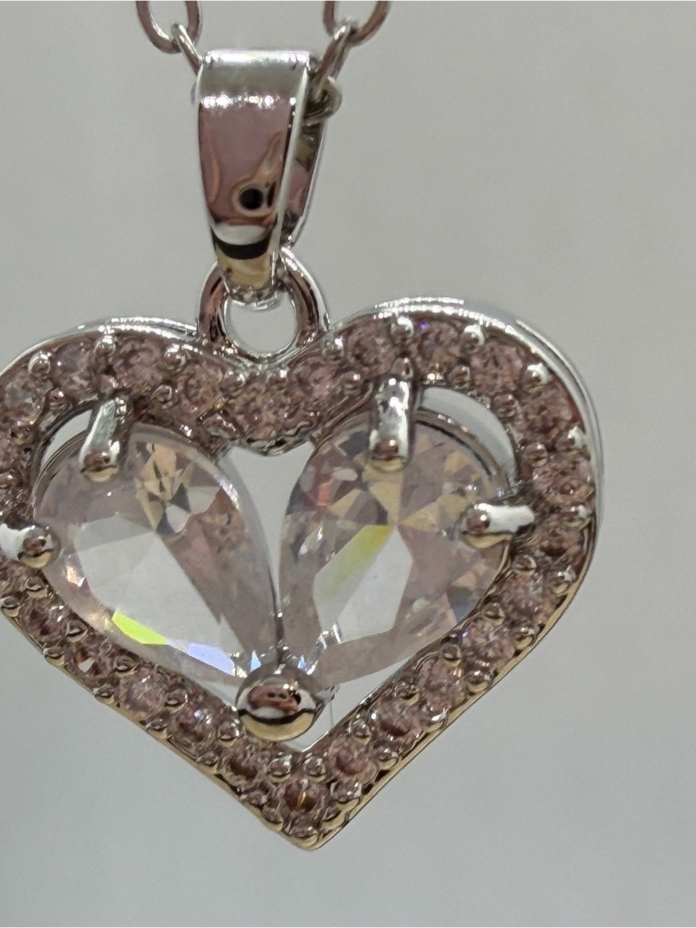 Heart Crystal Pendant Necklace in  and Silver with clear crystals